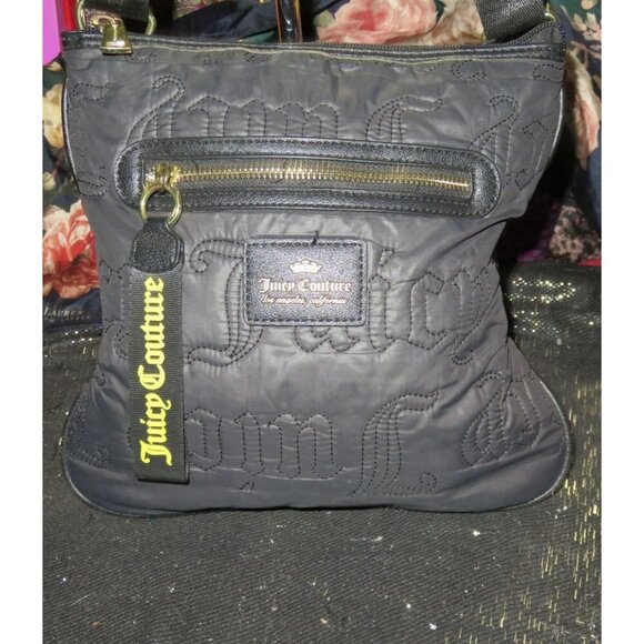 Juicy Couture Black Quilted Logo Stitched Crossbody Messenger Handbag - Picture 1 of 10